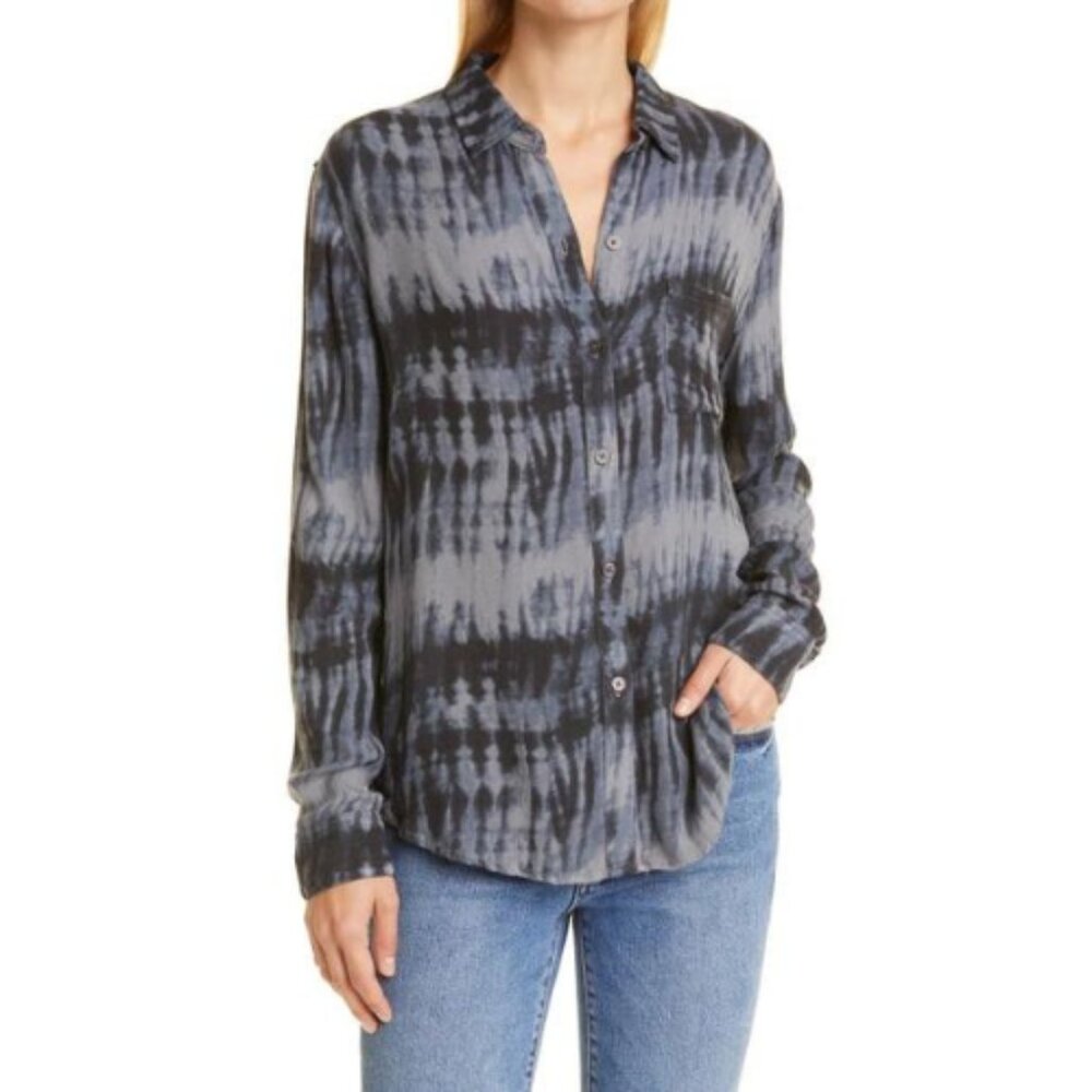 Rails Black and Gray Tie-Dye Button-Up Blouse